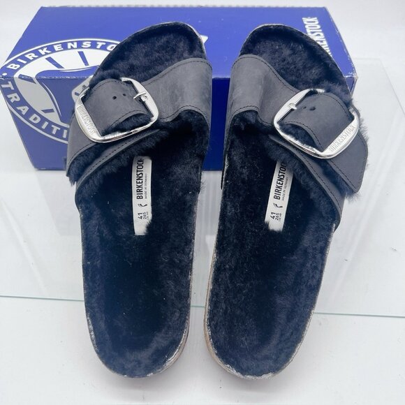 BIRKENSTOCK Madrid Big Buckle Sandal Shearling Black Womens EU 41 US 10- 10.5 - Picture 13 of 13